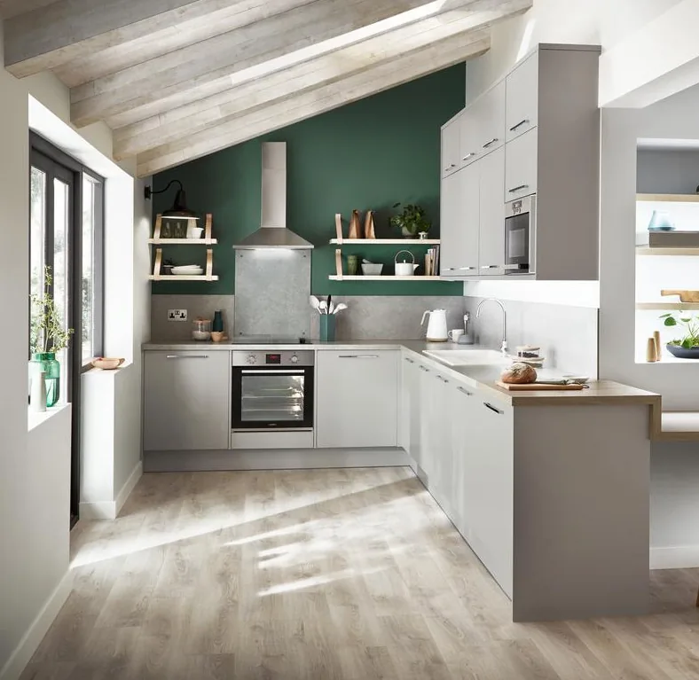 L-shaped modular kitchen by Creations Woodkraft